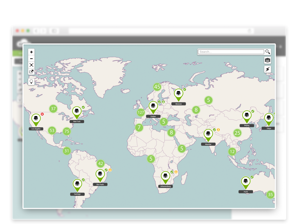 Live global map view of all your remote sites